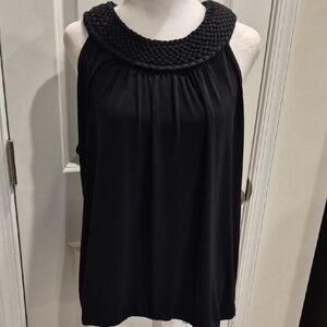 Apostrophe Black Braided Neck Blouse, Size XL